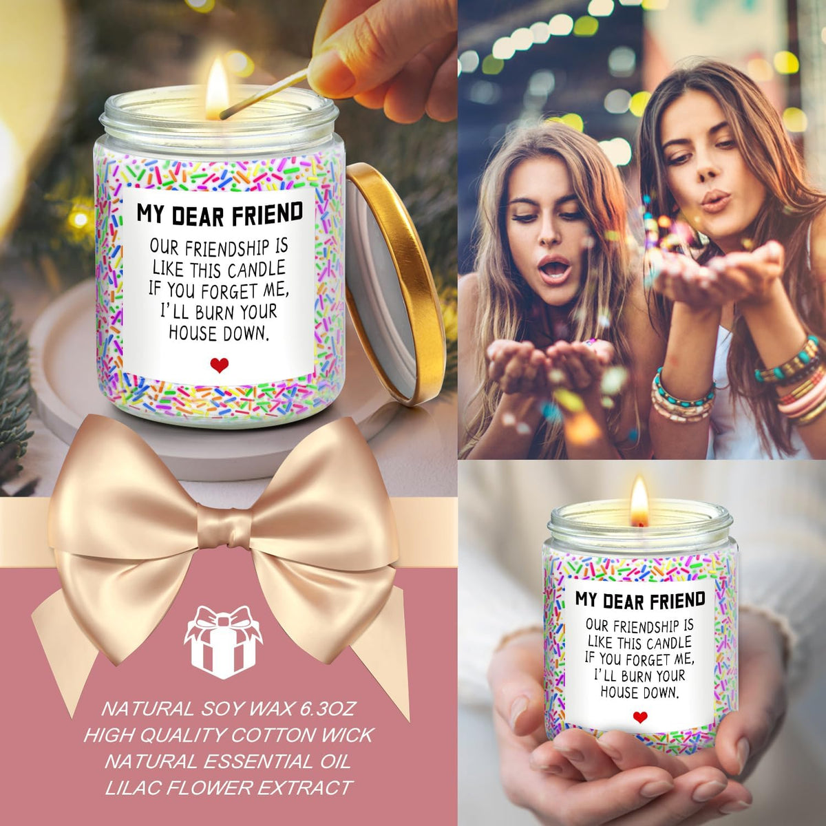 Birthday Gifts for Women Best Friends, Friendship Gifts for Women BFF Female Friends Sister Gift from Sister Lavender Scented Candles Christmas Basket
