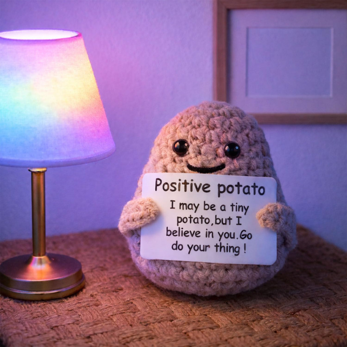 Mini Funny Knitted Wool Crochet Potato Doll Toy with Positive Card