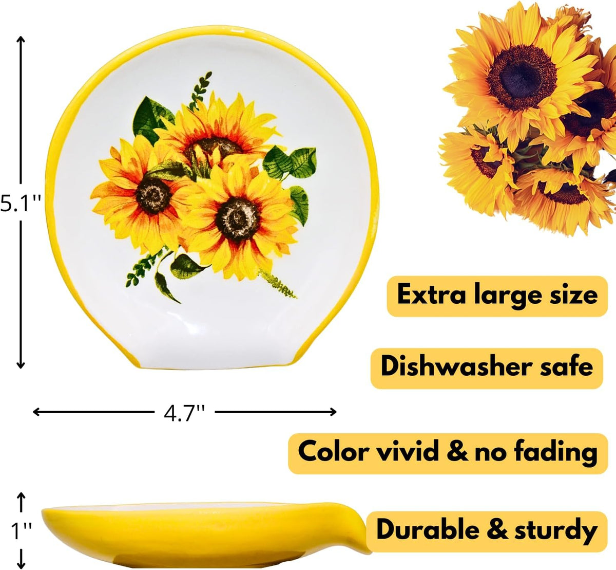 Sunflower Kitchen Decor - Sunflower Spoon Rest, Ceramic Spoon Rest for Stove Top, Large Spoon Rest for Kitchen Counter Decor, Farmhouse Cute Utensil Holder Spoon Holder - Sunflower Christmas Gifts
