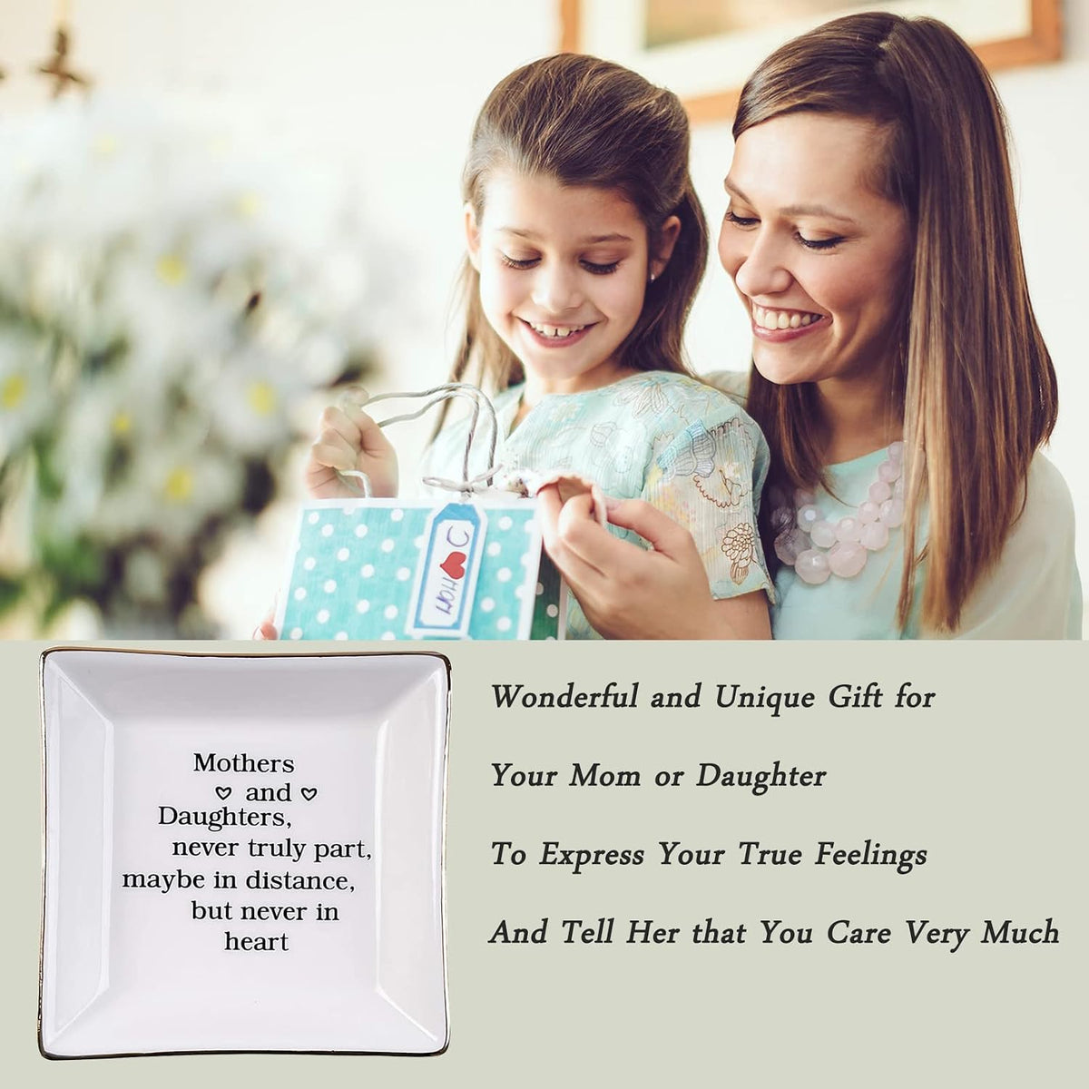 Ueerdand Gift for Mom from Daughter, Mother's Day, Christmas, Thanksgiving, Birthday Gift for Mother and Daughter Ceramic Ring Dish Decorative Jewelry Tray