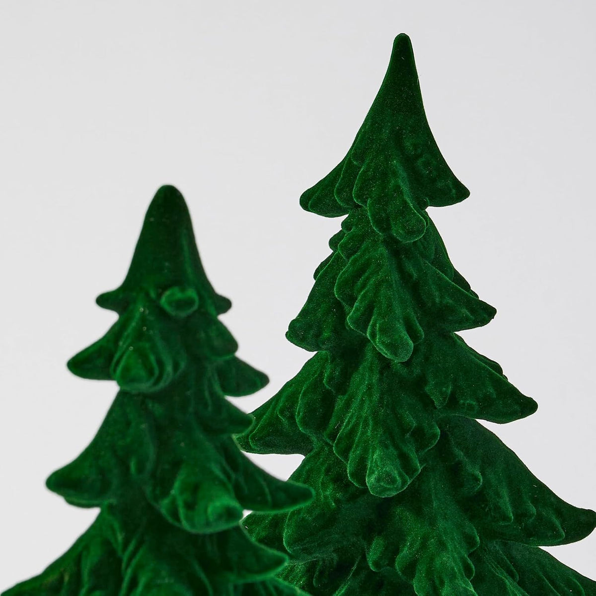 DN DECONATION Flocked Christmas Tree Figurines, Green Velvet Xmas Trees