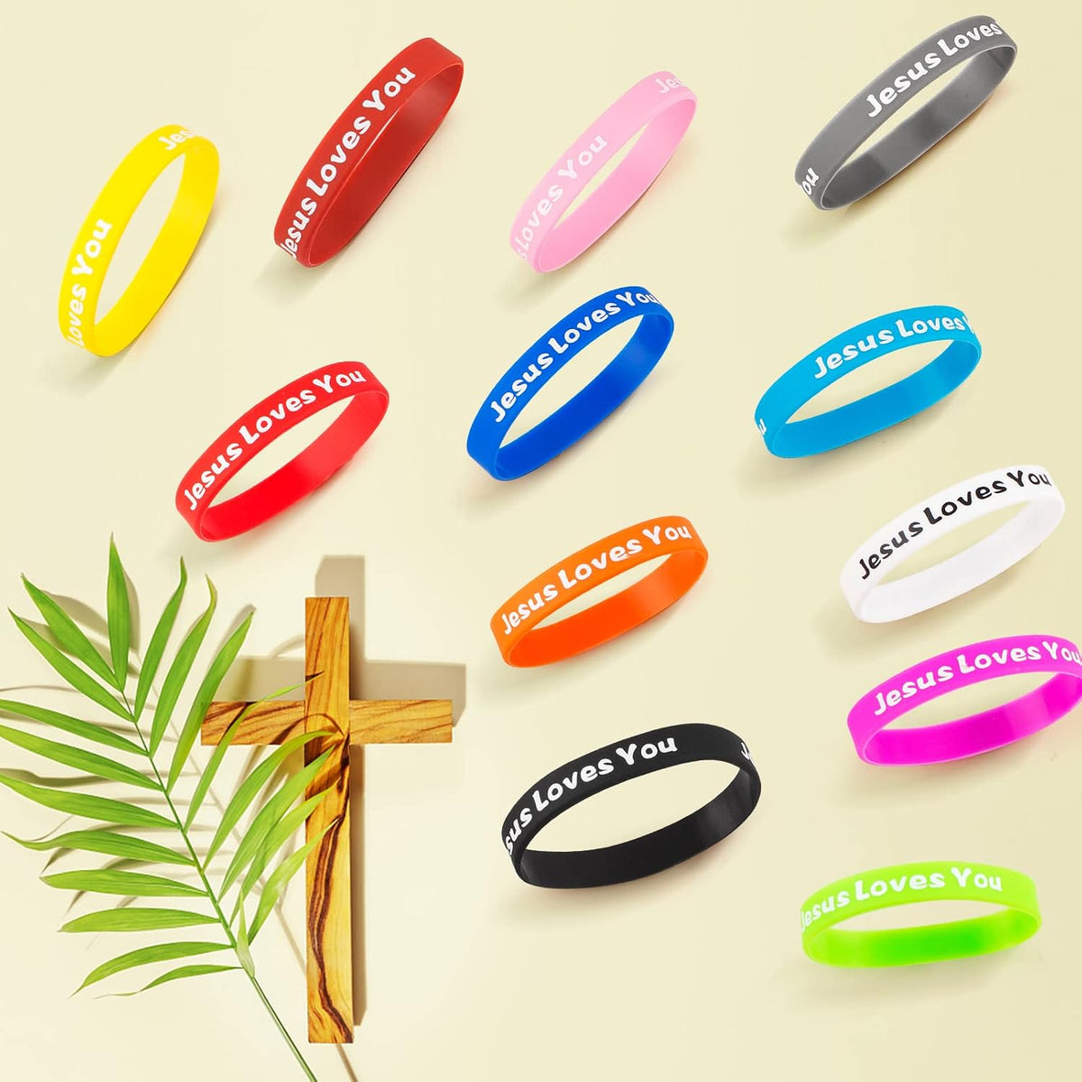 Jesus Loves You Rubber Bracelets Colorful Silicone Christian Jesus Wristbands for Men Women Party Favors Inspirational Bracelet for Adults Motivational Bracelet Christmas Gifts Church School