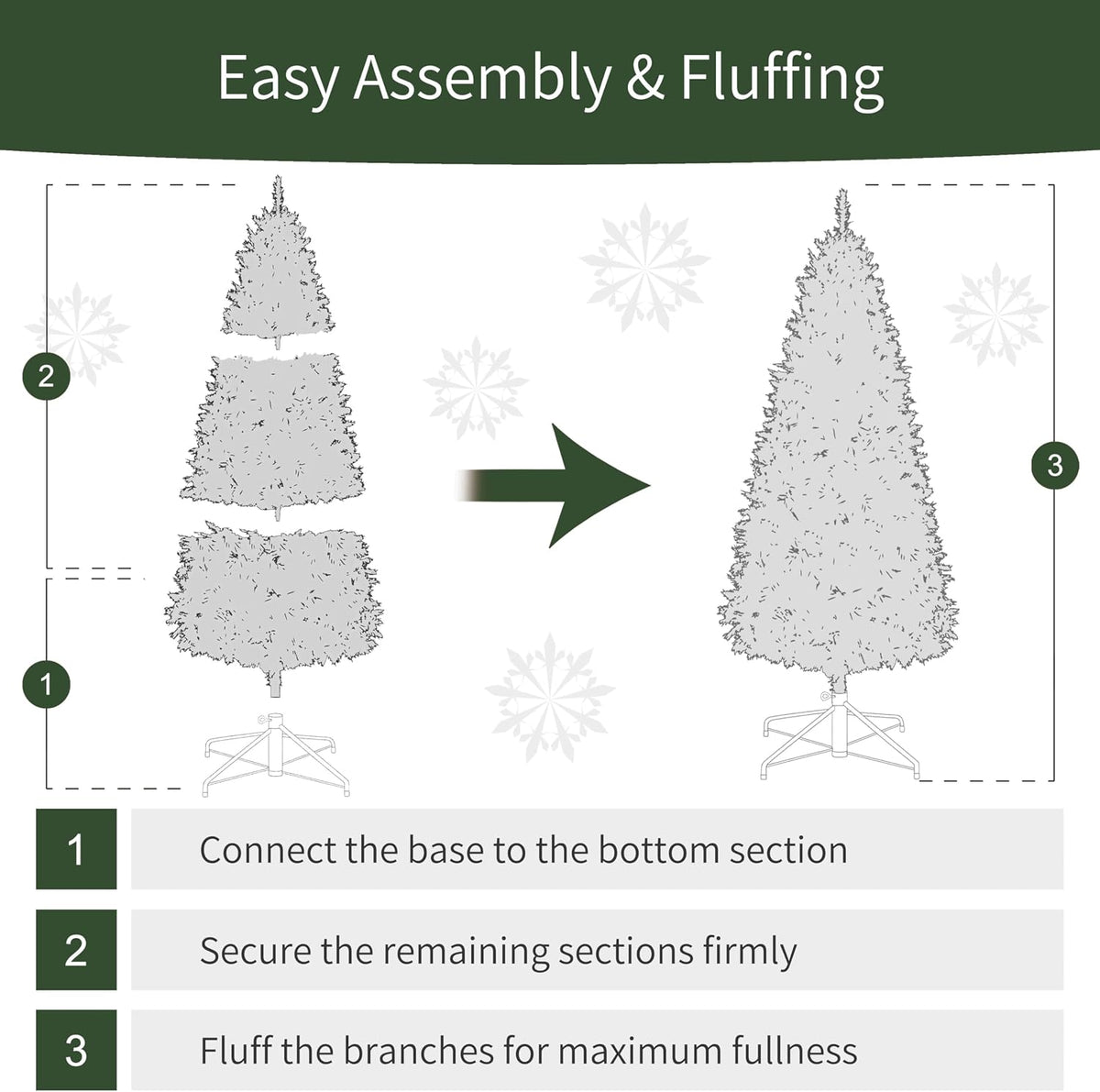 Puleo International 6.5ft Pre-Lit Flocked Portland Pine Pencil Christmas Tree with 300 Clear Lights, 410 Realistic Dense Snow Flocked Branch Tips, Easy Setup Artificial Trees with Sturdy Metal Stand