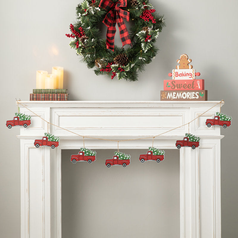9 ft Artificial Pine Christmas Garland styled along a festive mantel