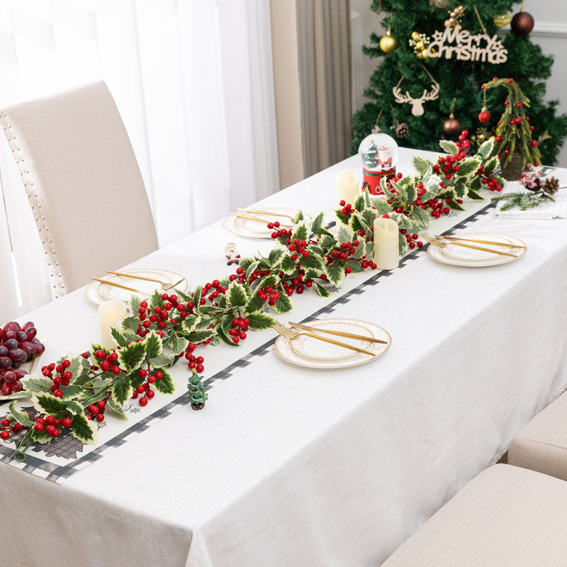 4 ft Pom Pom Christmas Garland framing a front doorway