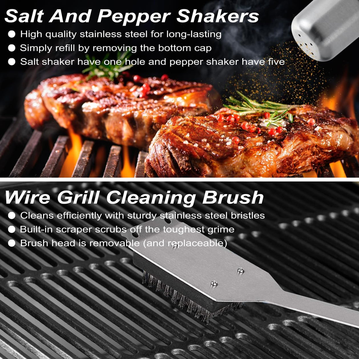 POLIGO 29 PCS BBQ Grill Accessories for Outdoor Grill Set Stainless Steel BBQ Tools Set with Storage Bag for Christmas Dads Birthday Presents - Camping Grill Utensils Set Grilling Gifts for Men Brown