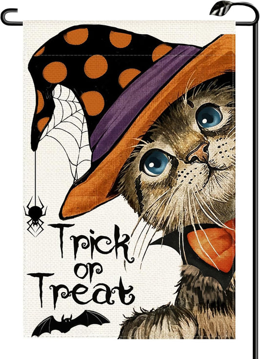 Halloween Cat Garden Flag 12×18? Double-Sided “Happy Halloween” Outdoor Decor | USA Decoration®