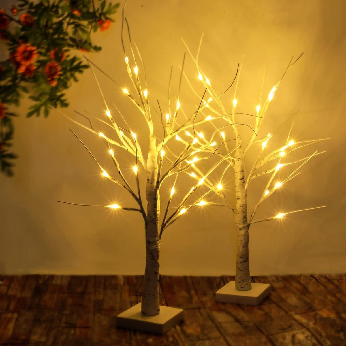2 Pack 2FT Lighted Birch Tree with Timer for Christmas Decorations Indoor