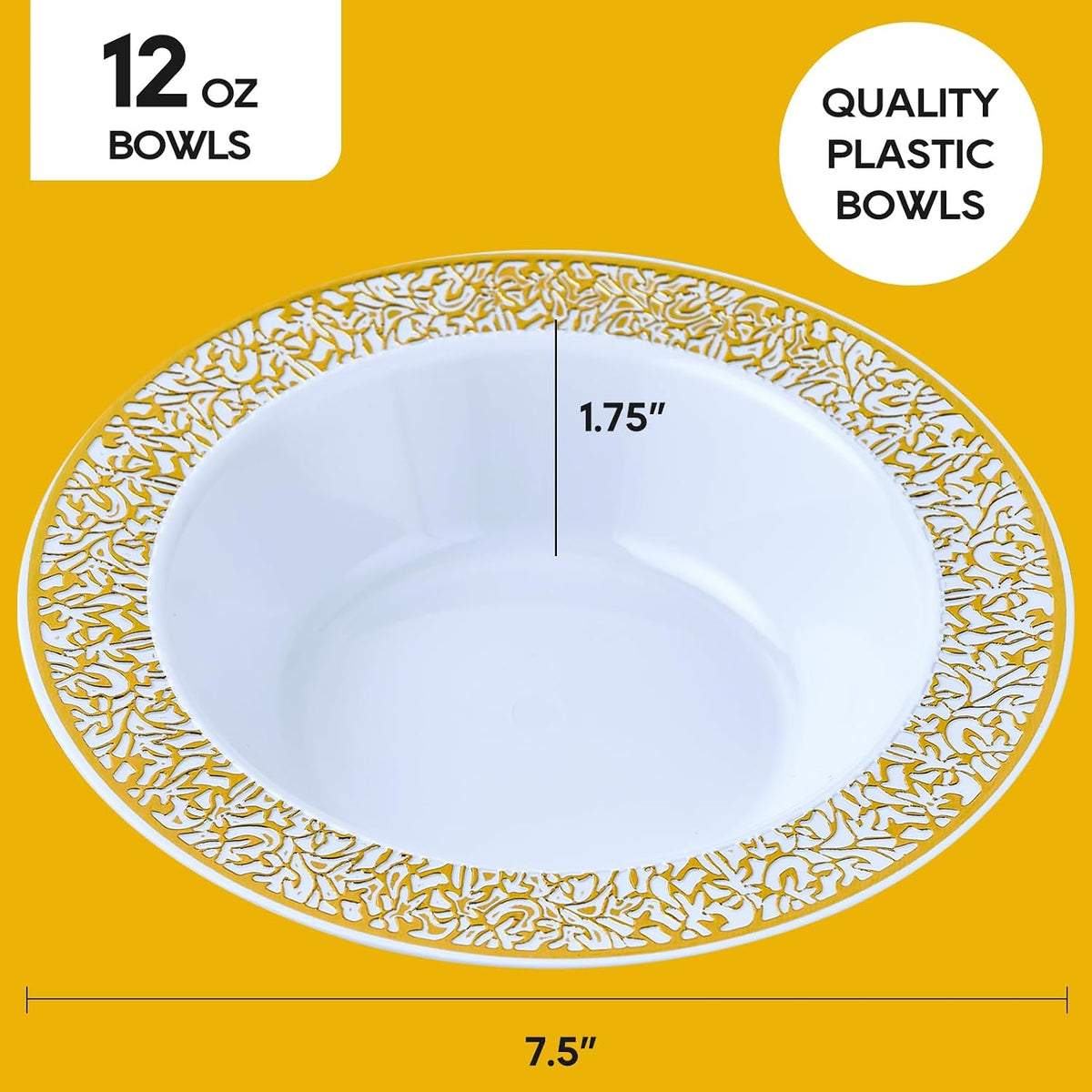 JOLLY PARTY 60PCS Disposable Gold Plastic Dessert Bowls, 12 oz Soup Bowls