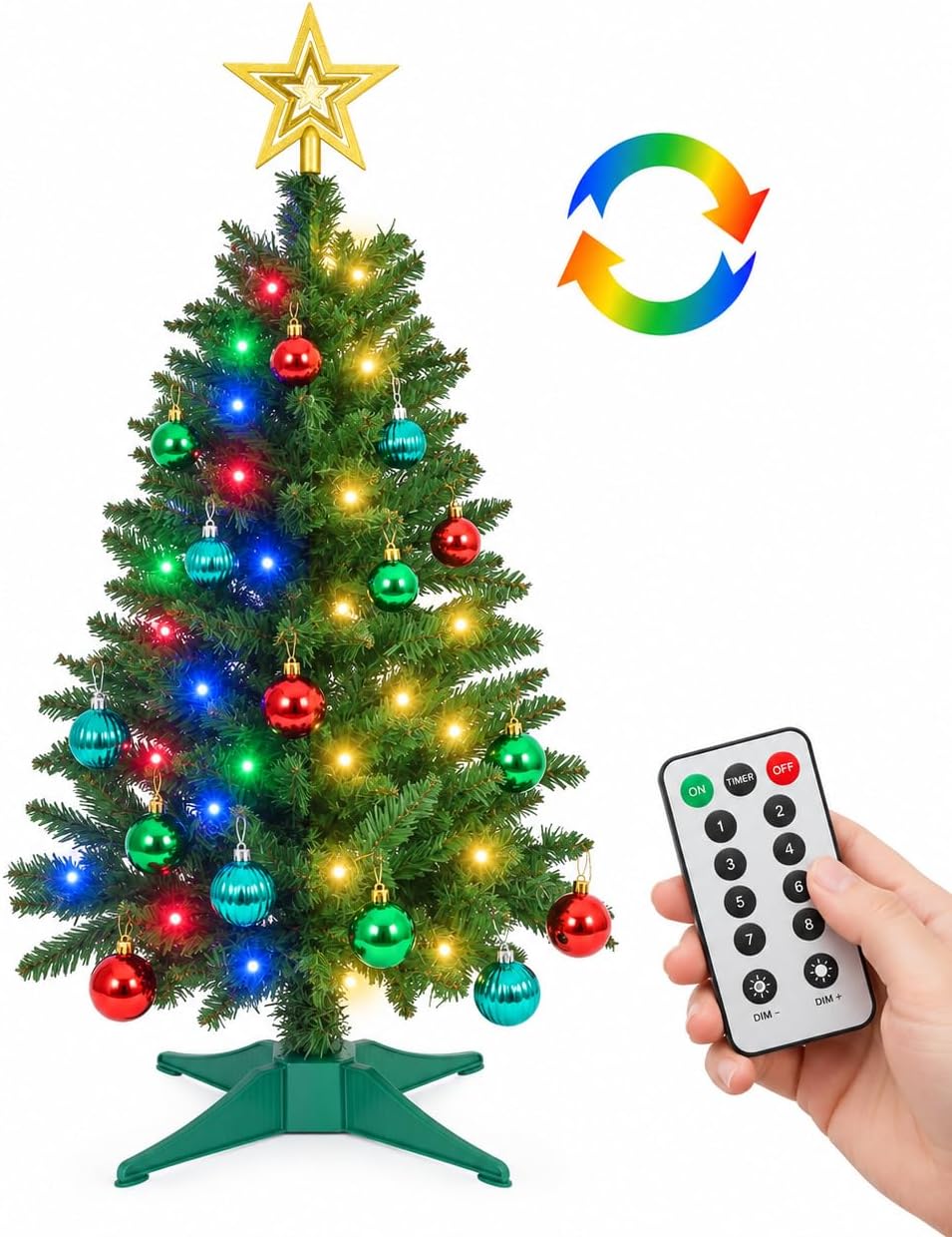 Green Christmas Tree with 9 Modes Multi-Color Lights, 3ft Small Christmas Tree Artificial Mini Xmas Tree for Tabletop, Home,Office,Holiday Party Decoration