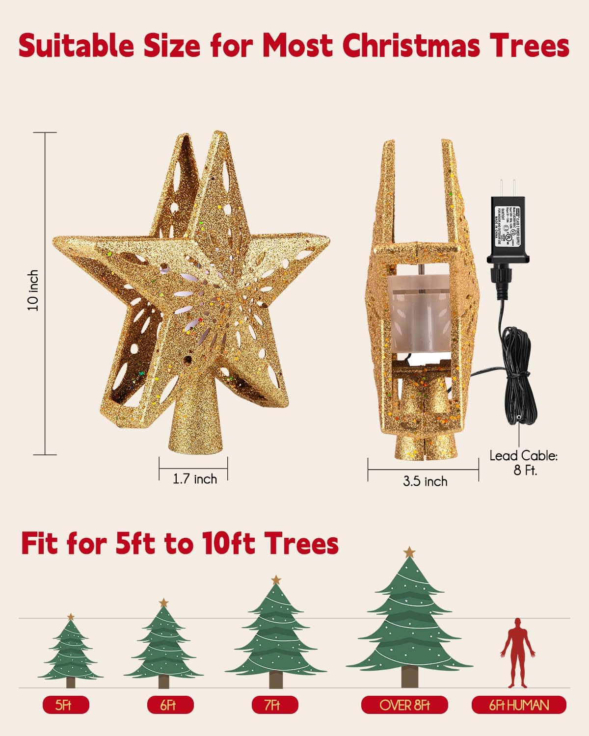 Brightown Christmas Star Tree Topper with Snowflake Projector Lights