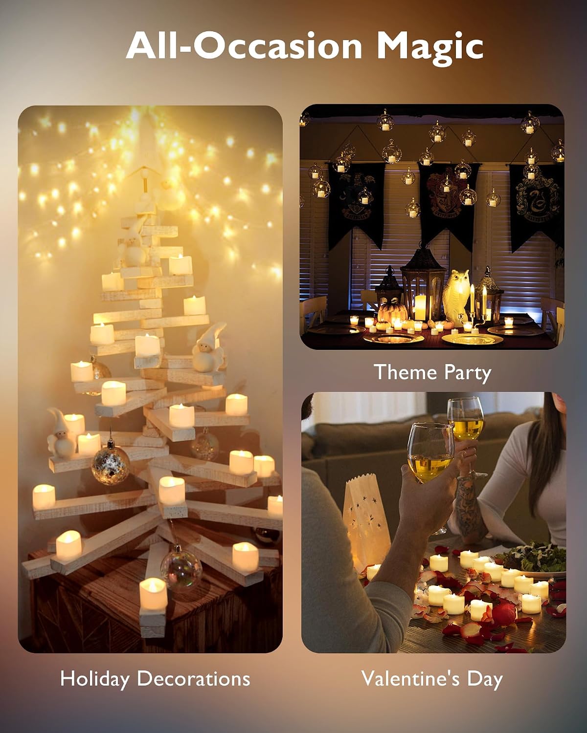 Homemory 24Pcs Flickering Flameless Candle Battery Operated, 200+Hours Fake Electric LED Tea Lights for Votive, Centerpiece Table Decorations, Wedding, Aniversary, Halloween, Christmas