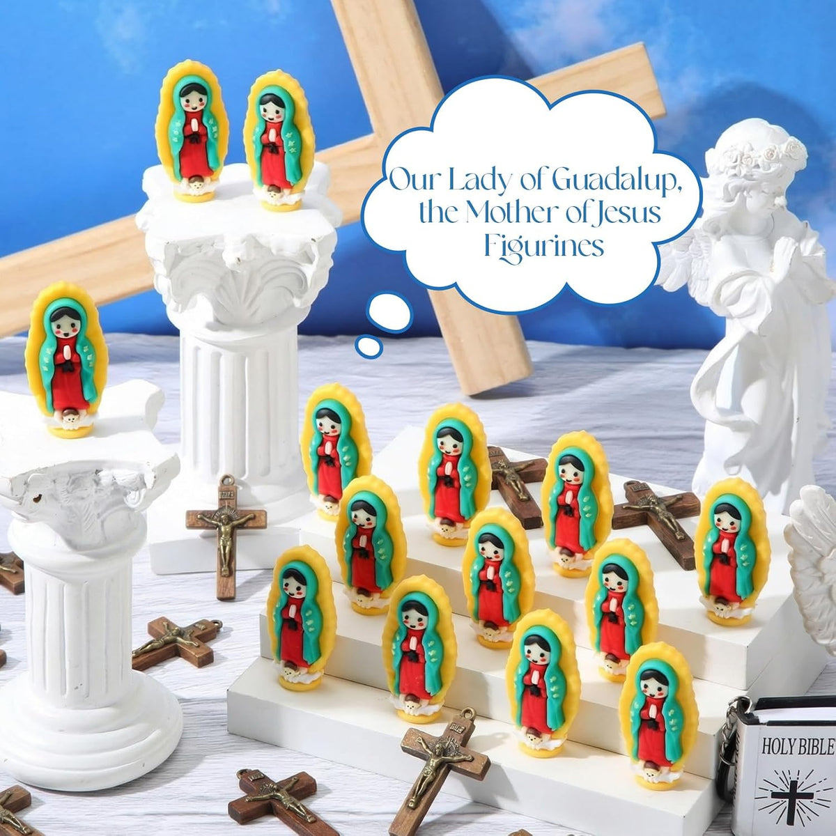 Mini Virgin Mary Figurines, Our Lady of Guadalupe, Yellow, 50 Pack