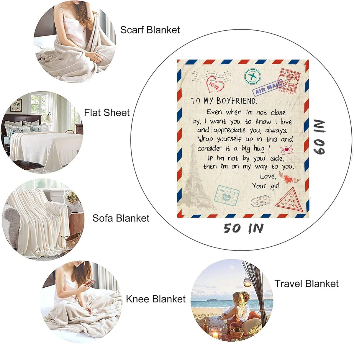 Gifts for Boyfriend - Boyfriend Presents from Girlfriend Blanket 60"x50" for Him BF Christmas - Best Presents for BF - Funny Anniversary Birthday Boy-Friend Gift Ideas