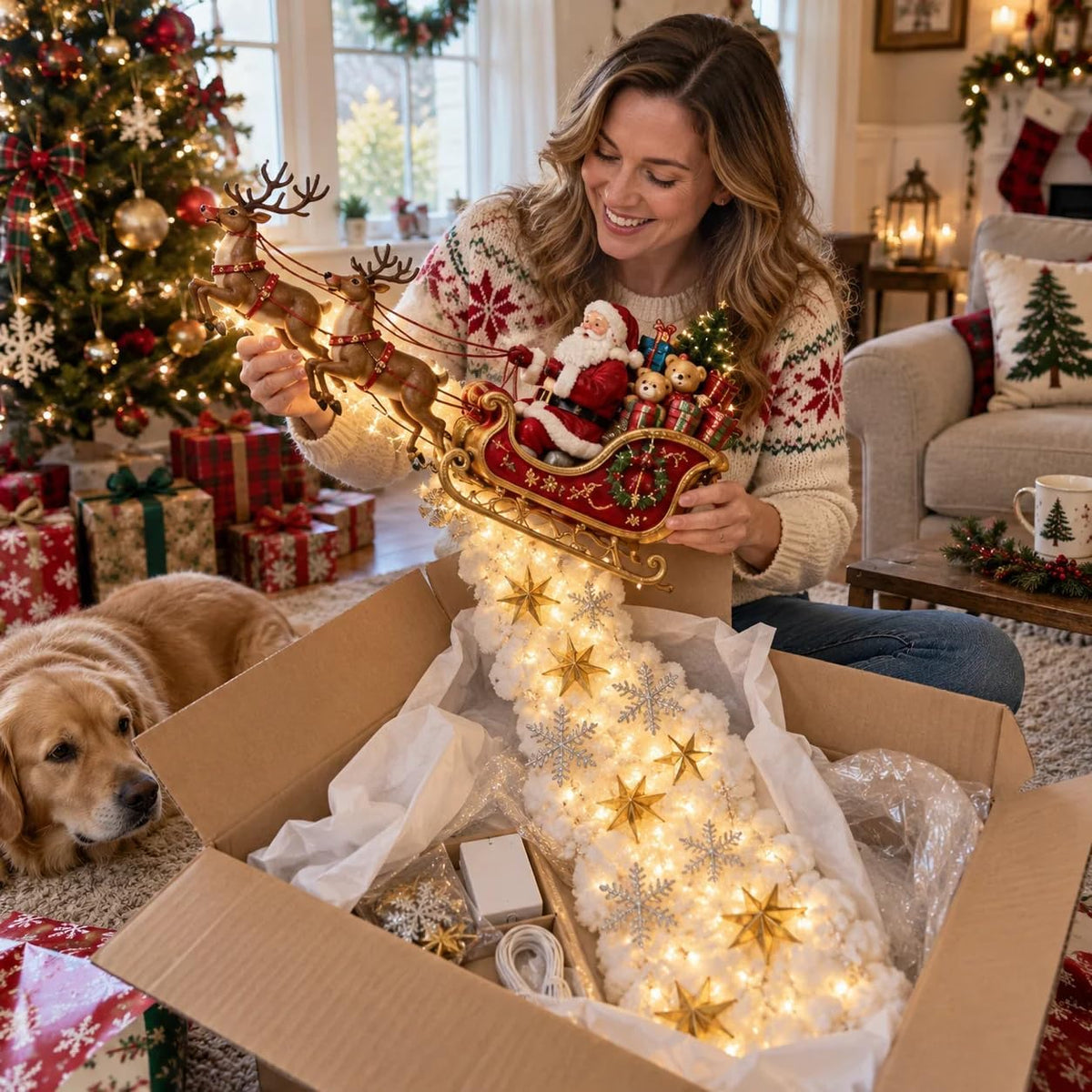Christmas Magic Trail Wall Light -3D LED Glowing Christmas Scene Wall Decoration, Santa Sleigh Reindeer Hanging Decoration Indoor Holiday Decor for Living Room, Festive Xmas Giftï¼ŒTrain