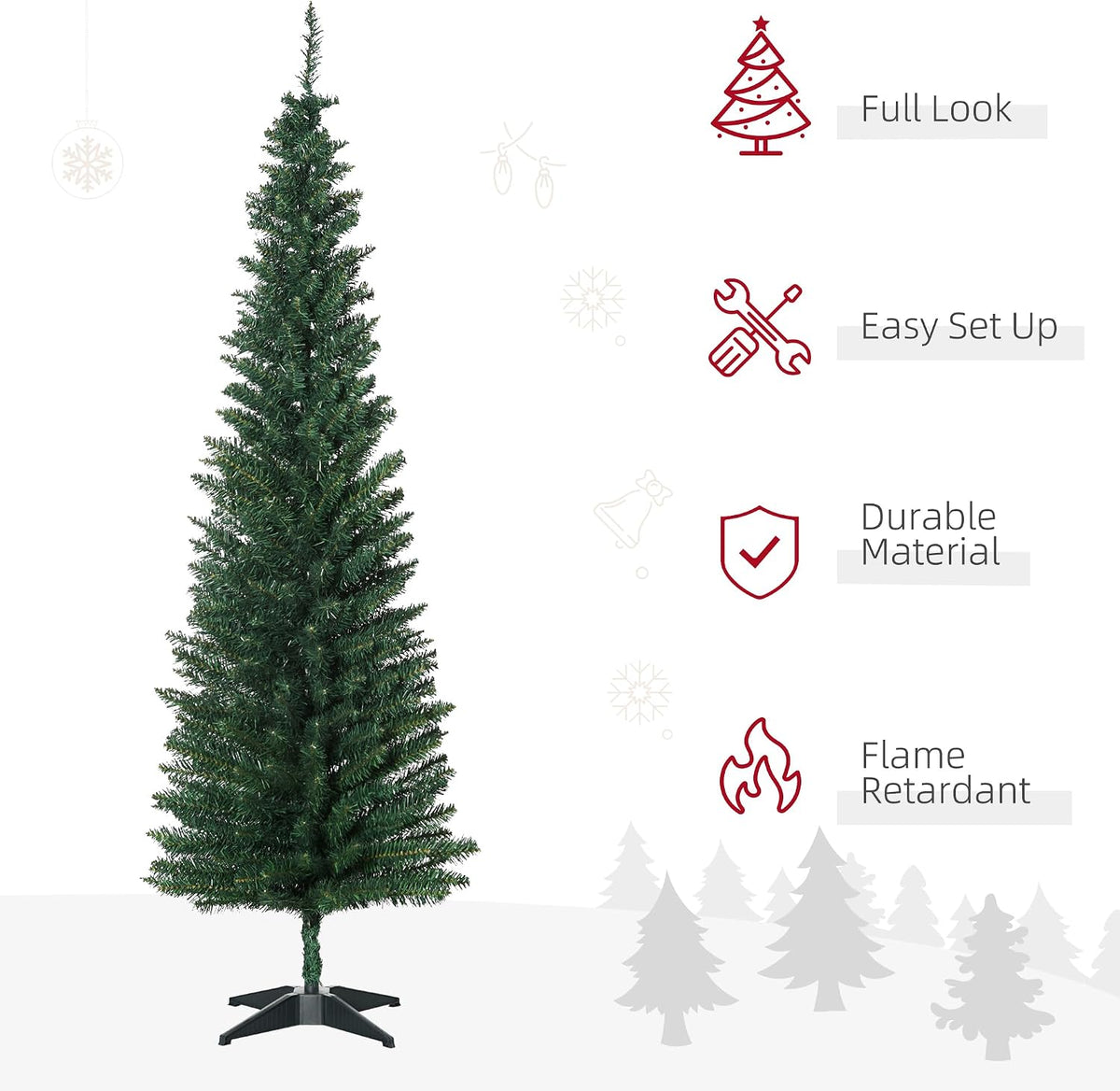 HOMCOM 6' Artificial Pencil Christmas Tree 390 Realistic Branch Tips Green