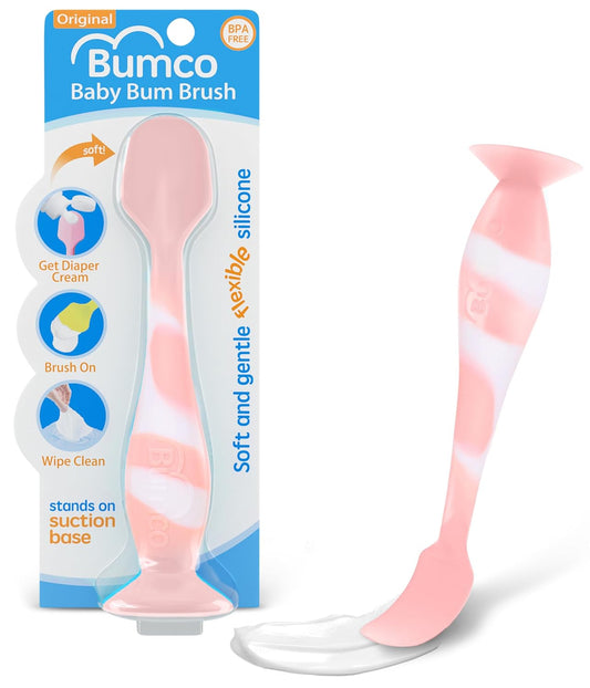 Soft Silicone Baby Diaper Cream Spatula with Suction Base Light Pink Swirl