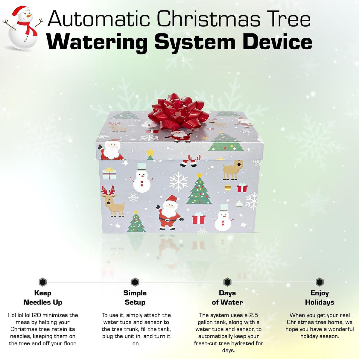 Automatic Christmas Tree Watering System Device, Santaâ€™s Tree Helper Keeps Your Christmas Tree Healthy and Fresh, Refillable 2.5 gallons Capacity Box - Red/Snowflakes