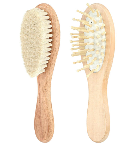 2 Pcs Baby Hair Brush Set Soft Goat Bristles and Scalp Brushes for Newborns Toddlers