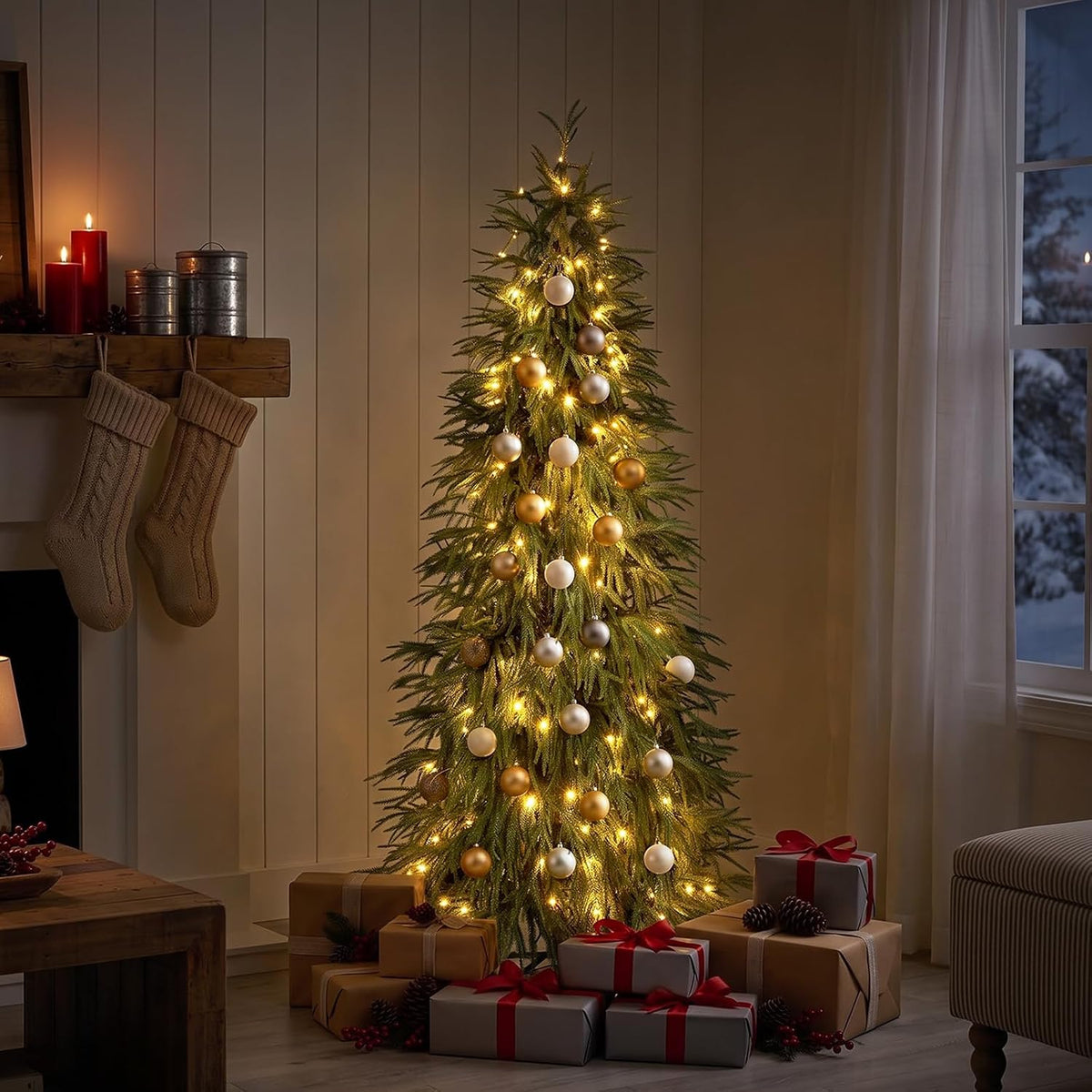 Ferrgoal 6FT Prelit Christmas Tree,Tall Xmas Tree with Lights
