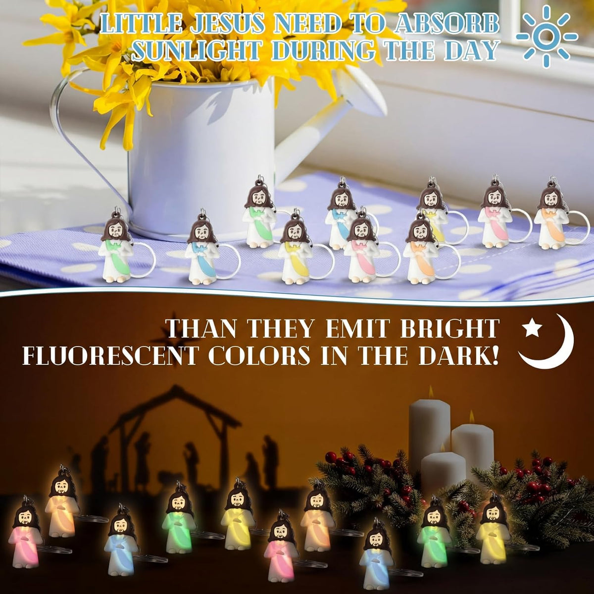CroBlissful 200 Pcs Glow in The Dark Jesus Keychain Christmas Favor, Pray