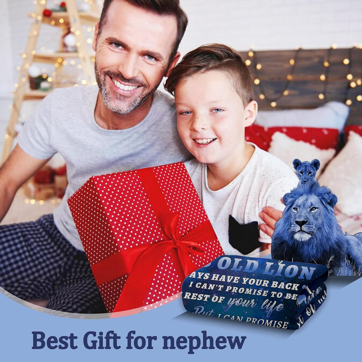 to My Nephew Gifts Blanket from Uncle, Blue Lion Blankets for My Nephew, Gifts from Uncle or Aunt, Christmas Auntie to Nephews Birthday Gift Super Soft Flannel Blanket for Bed Sofa Decor 50"x60"