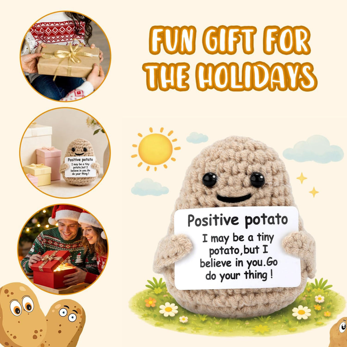 Mini Funny Knitted Wool Crochet Potato Doll Toy with Positive Card