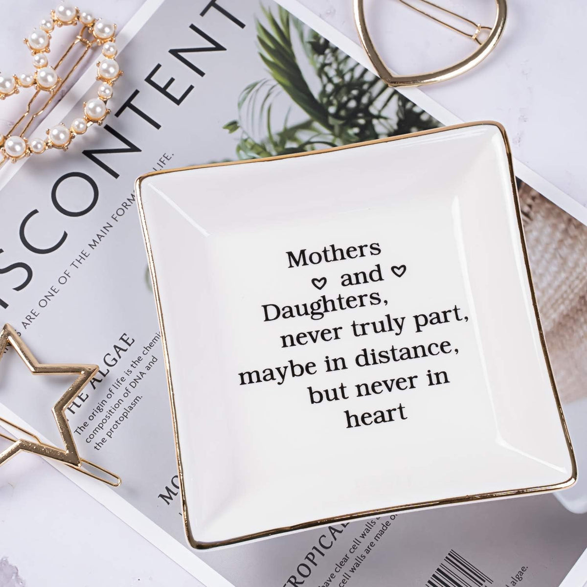 Ueerdand Gift for Mom from Daughter, Mother's Day, Christmas, Thanksgiving, Birthday Gift for Mother and Daughter Ceramic Ring Dish Decorative Jewelry Tray