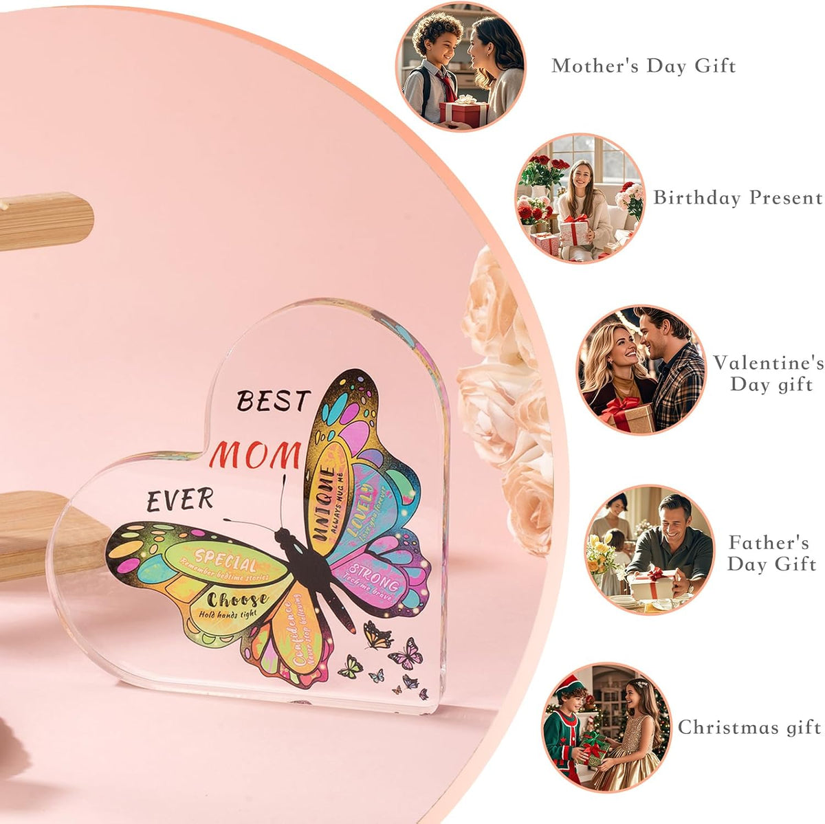 Gifts for Mom from Daughter Son,Butterfly Desk Decorations Best Mom Everï¼ŒMother Birthday Present for Mom Christmas Anniversary and Mothers Day Gifts (5.9 x 5.9 x 0.6inï¼‰