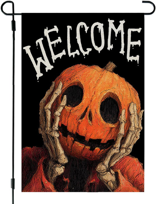 12×18 in Double-Sided Halloween Garden Flag Jack O’Lantern & Ghost Welcome Decor | USA Decoration®