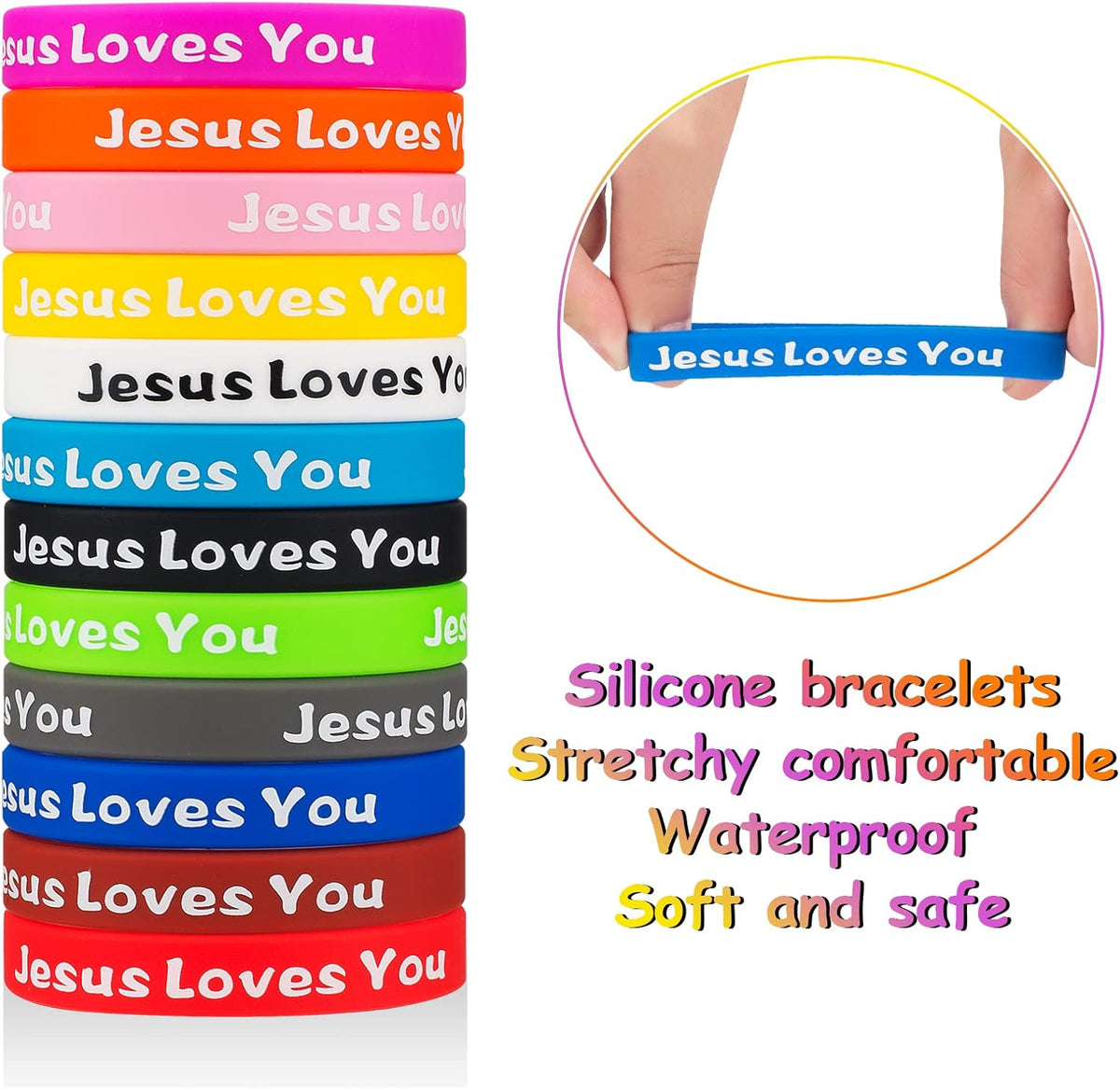 Jesus Loves You Rubber Bracelets Colorful Silicone Christian Jesus Wristbands for Men Women Party Favors Inspirational Bracelet for Adults Motivational Bracelet Christmas Gifts Church School