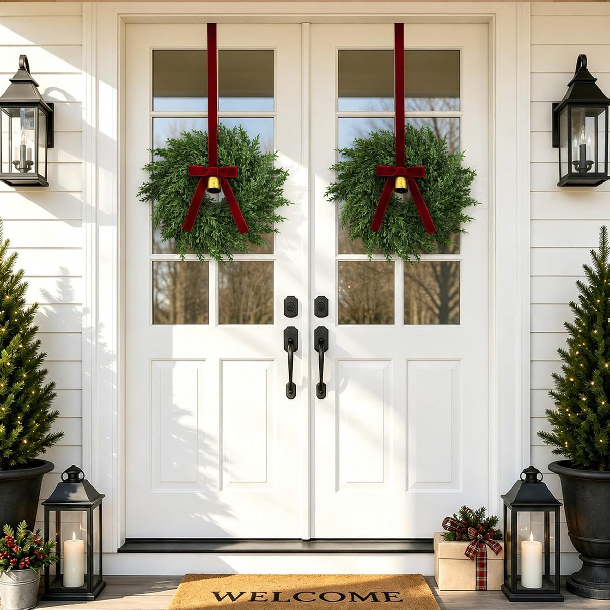 Christmas Decorations, Mini Christmas Wreaths for Cabinets with Bows Bells