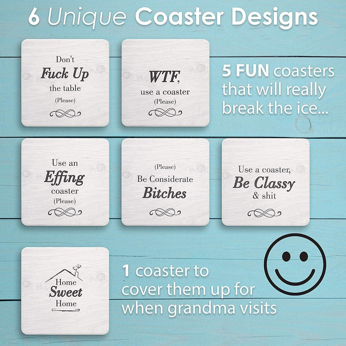 White Elephant Gifts for Adults, Secret Santa Funny Coasters with Holder Christmas Stocking Stuffers for Men Women, Gag Gifts Couples Birthday Housewarming Cool Friend Presents for Her Him