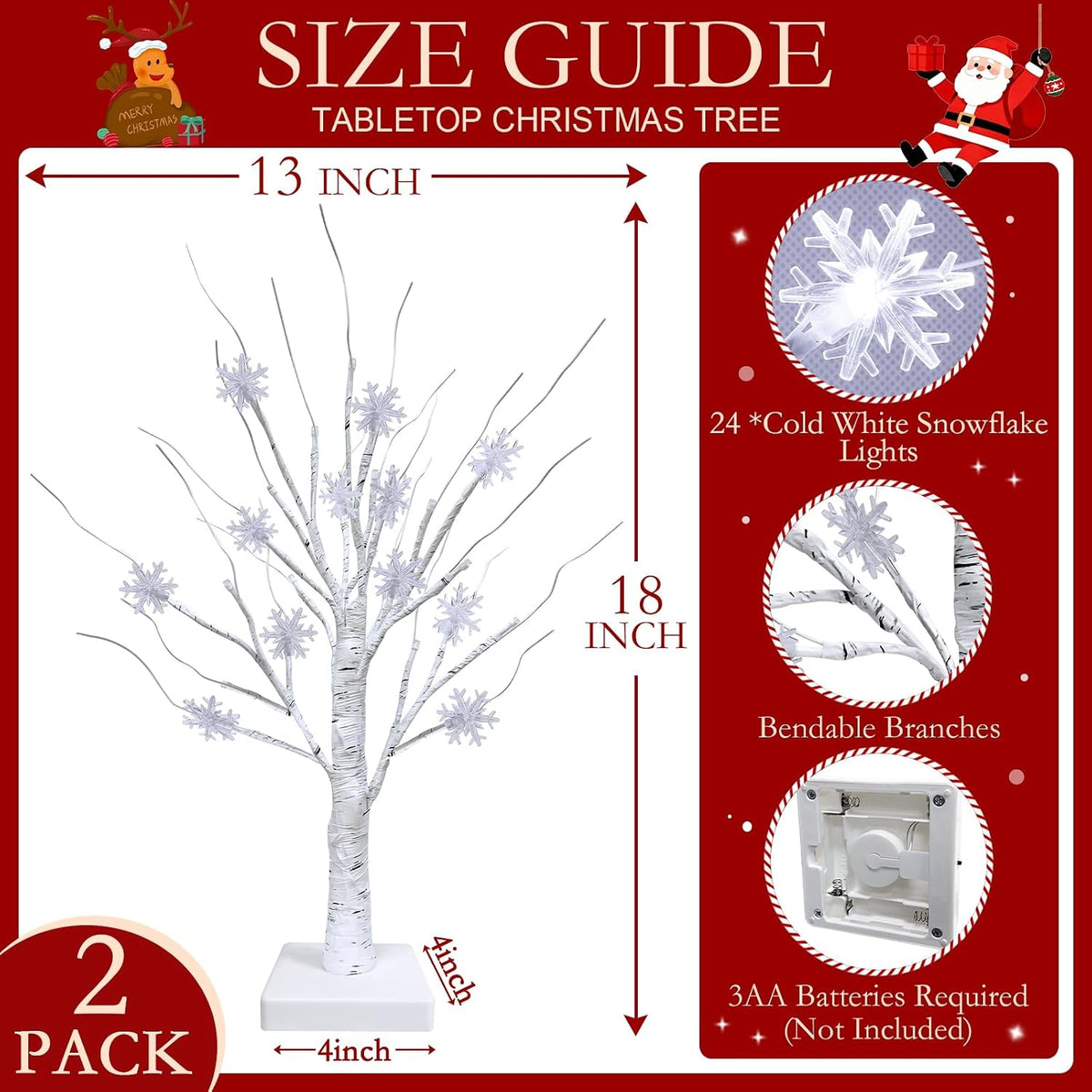 TURNMEON Tabletop Christmas Tree, 2 Pack 18" Lighted Birches Tree
