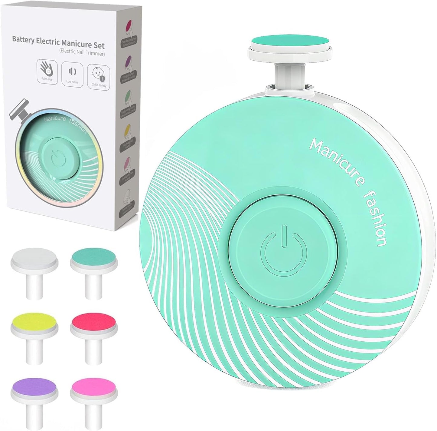 Electric Baby Nail Trimmer Kit with 6 Grinding Heads Quiet, Safe Battery-Operated Nail File and Clippers for Newborns, Infants, Toddlers, and Adults
