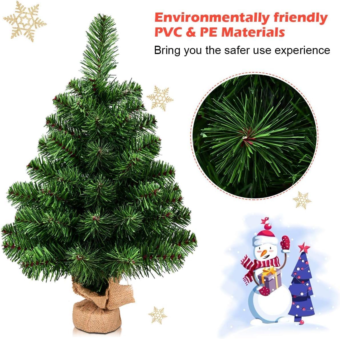 2FT Artificial Tabletop Christmas Tree, Premium Spruce Christmas Tree with Burlap Base, Suitable for Kitchen, Table and Office, Green (2FT)