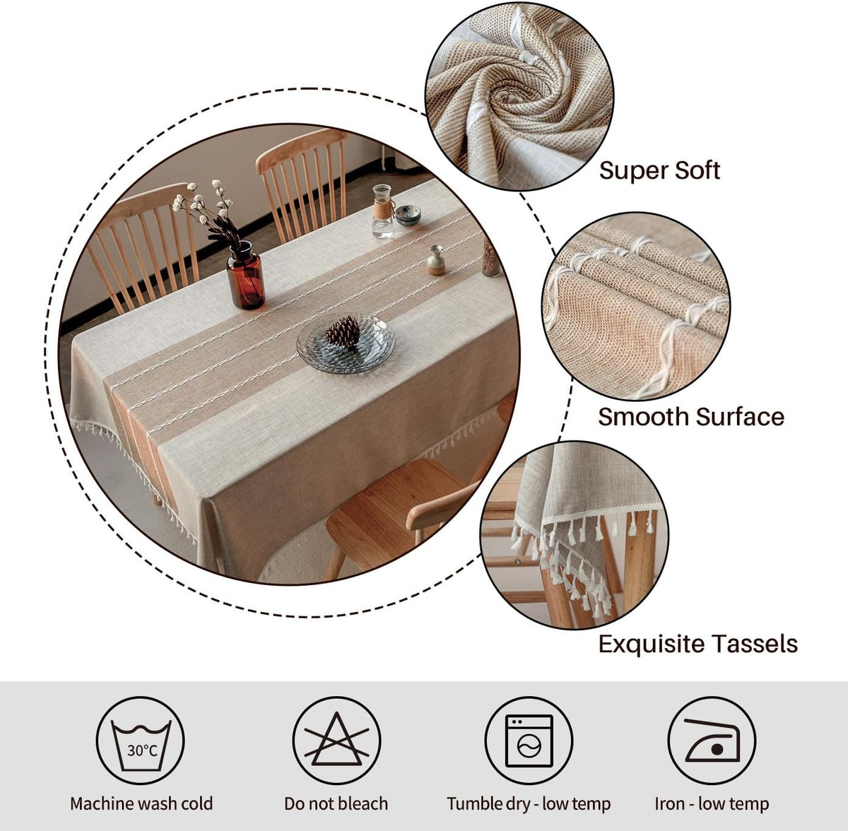 Deep Dream Tablecloths, Waterproof Table Cloth, Linens Wrinkle Free Anti-Fading, Rustic Table Cover Decoration for Kitchen Dinning Christmas (Rectangle/Oblong, 55''x102'',8-10 Seats, Light Coffee)