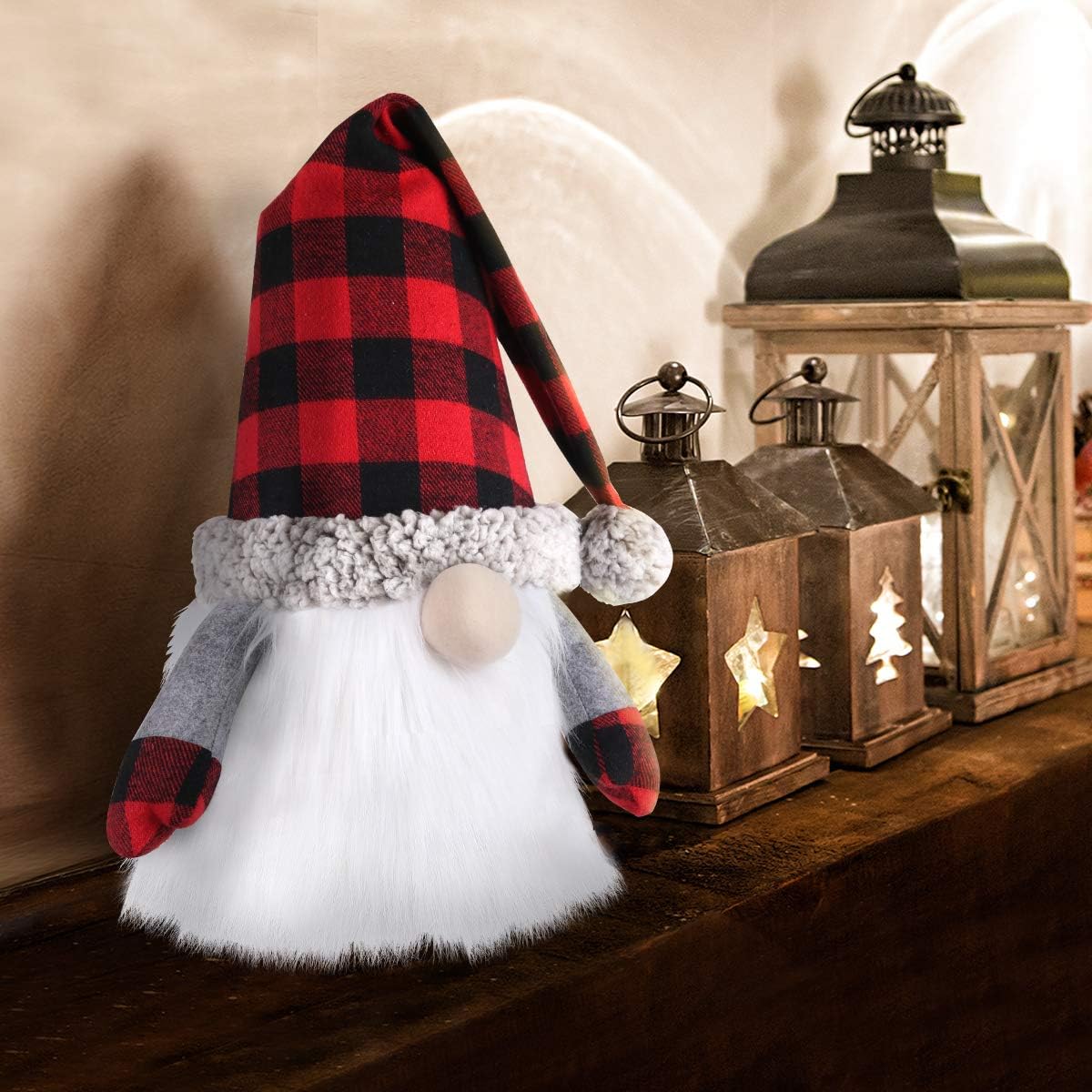 D-FantiX Gnome Christmas Tree Topper, 27.5 Inch Large Swedish Tomte Gnome Christmas Ornaments Santa Gnomes Plush Scandinavian Christmas Decorations Holiday Home DÃ©cor with Plaid Hat