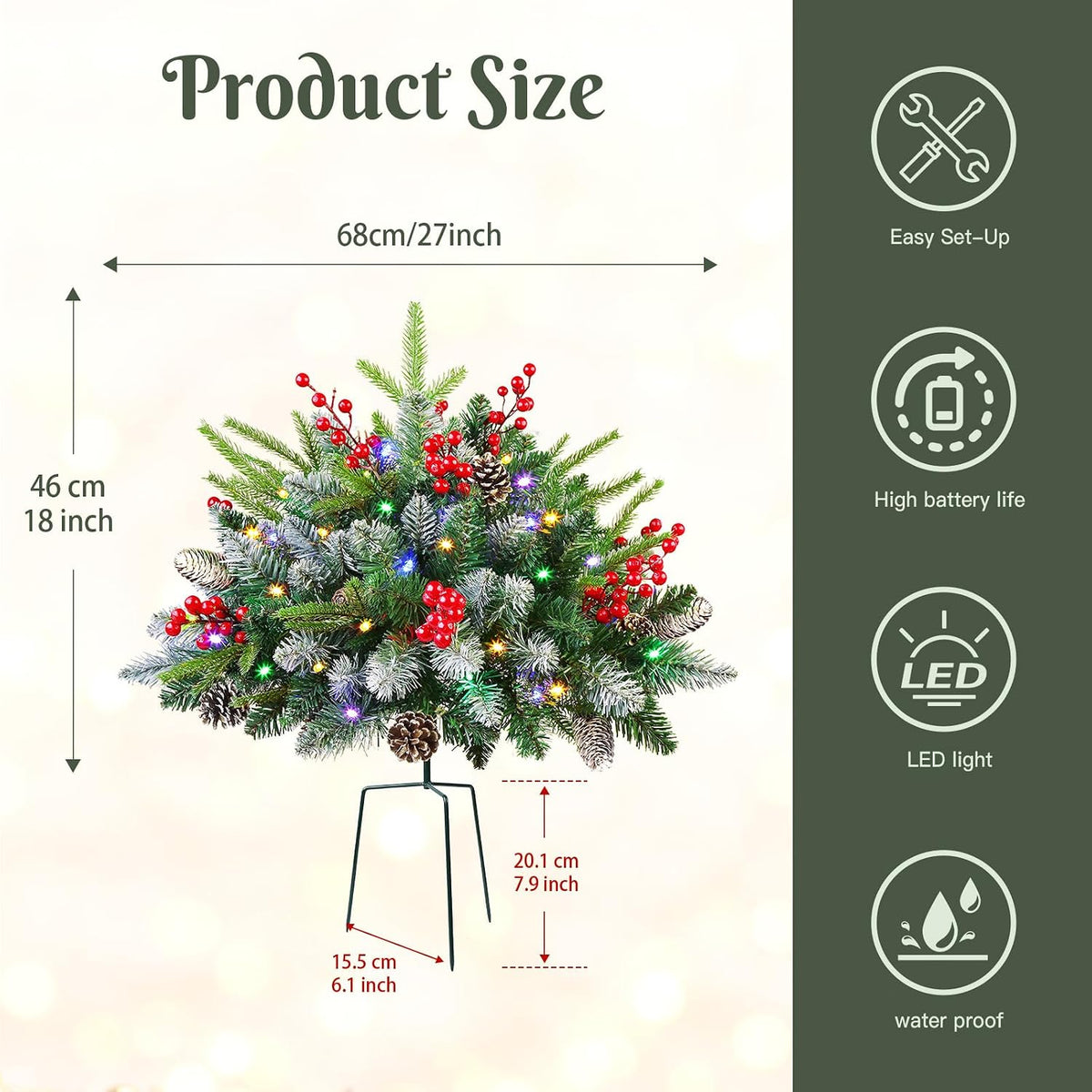 2 Set Preâ€‘lit Artificial Christmas Urn Filler with Remote for Planter Decor
