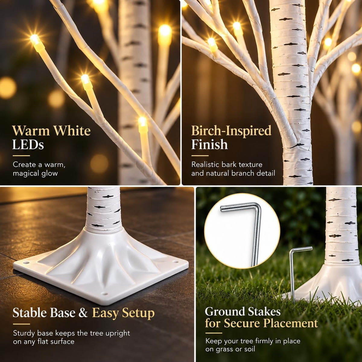 Lighted Birch Trees Set of 3, 8FT 6FT 4FT, 252 LEDs, Timer, Dimmable