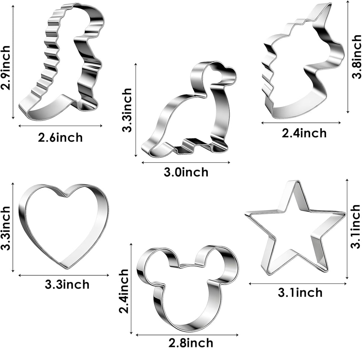 Stainless Steel Cookie Cutters, Mickey Unicorn Dinosaur Heart Star
