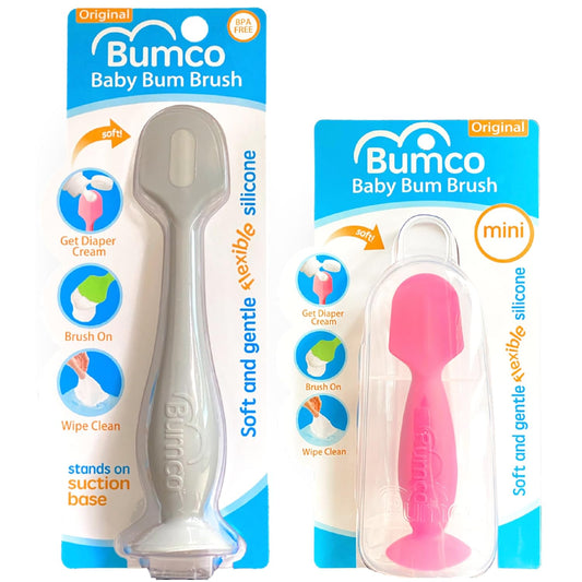 Bumco Baby Bum Brush + Mini Diaper Cream Spatula with Case BPA-Free Silicone Diaper Cream Applicator for Babies Soft Hygienic & Travel-Friendly Diaper Rash Tool (Blue & Gray)