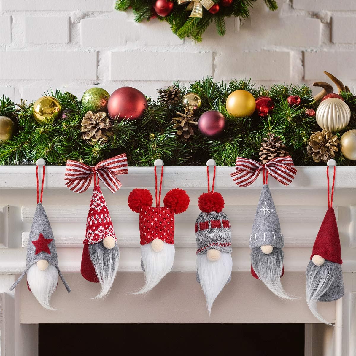 D-FantiX Gnome Christmas Ornaments Set of 6, Handmade Swedish Tomte Gnomes Decorative Ornaments Plush Christmas Decorations Tree Hanging Scandinavian Santa Elf Home Table Decor 2026