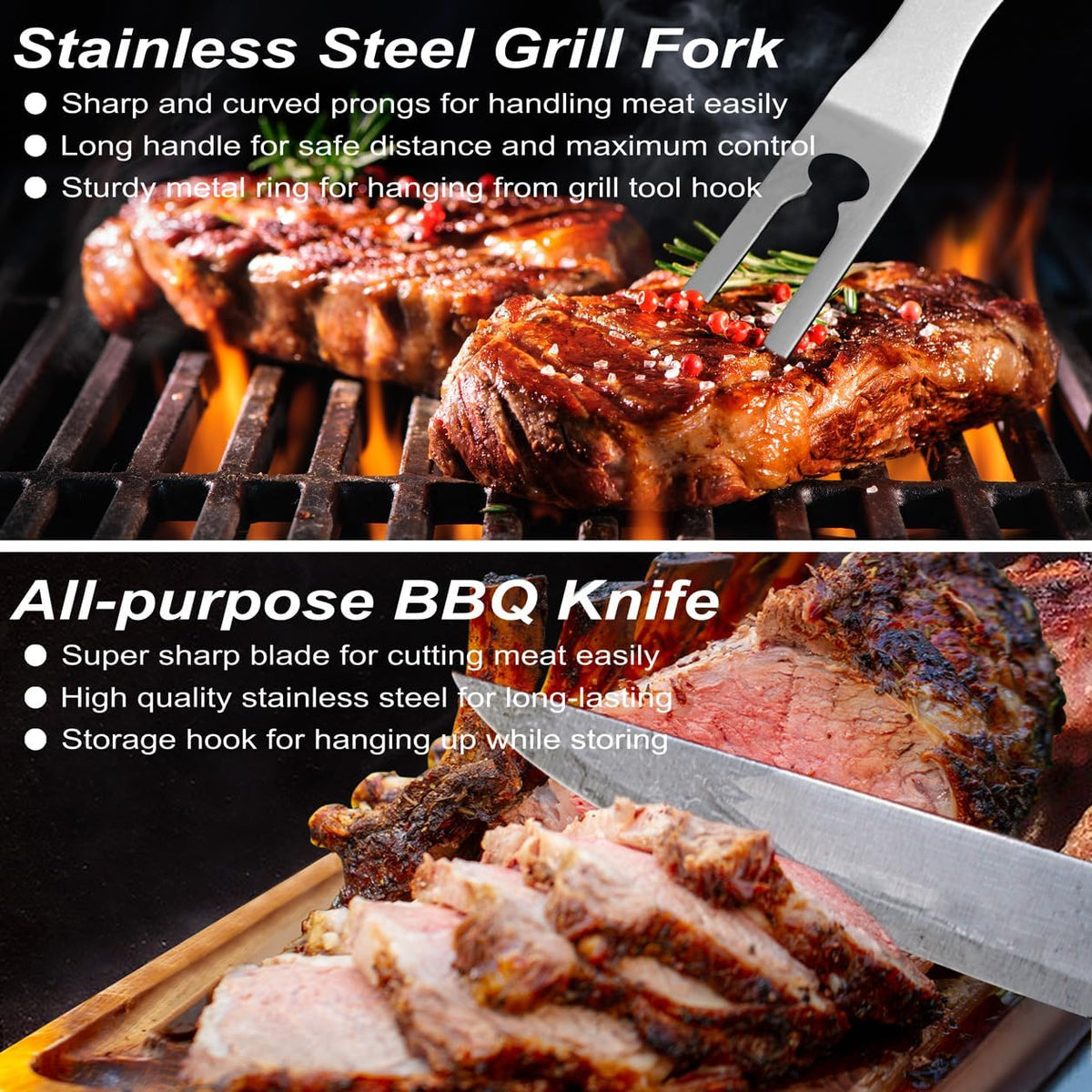 POLIGO 29 PCS BBQ Grill Accessories for Outdoor Grill Set Stainless Steel BBQ Tools Set with Storage Bag for Christmas Dads Birthday Presents - Camping Grill Utensils Set Grilling Gifts for Men Brown