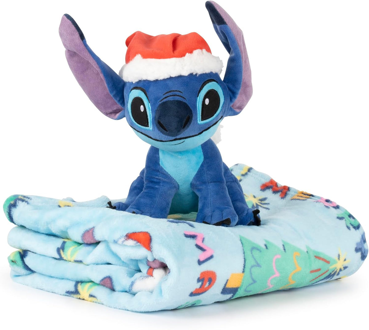 Jay Franco Kids Christmas Hugger Set â€“ 12" Plush Pillow Buddy & 46" x 60" Fleece Throw Blanket, Ultra-Soft Bedding & Travel Set, Holiday Bedroom & Couch DÃ©cor, Blue - Stitch