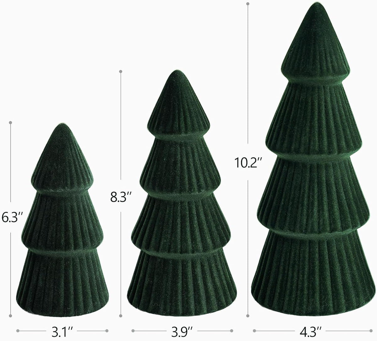 Christmas Decorations - Set of 3 Velvet Ceramic Christmas Trees (Green)
