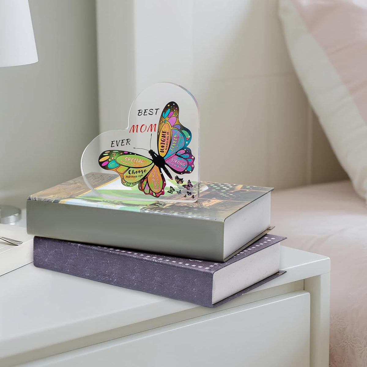 Gifts for Mom from Daughter Son,Butterfly Desk Decorations Best Mom Everï¼ŒMother Birthday Present for Mom Christmas Anniversary and Mothers Day Gifts (5.9 x 5.9 x 0.6inï¼‰