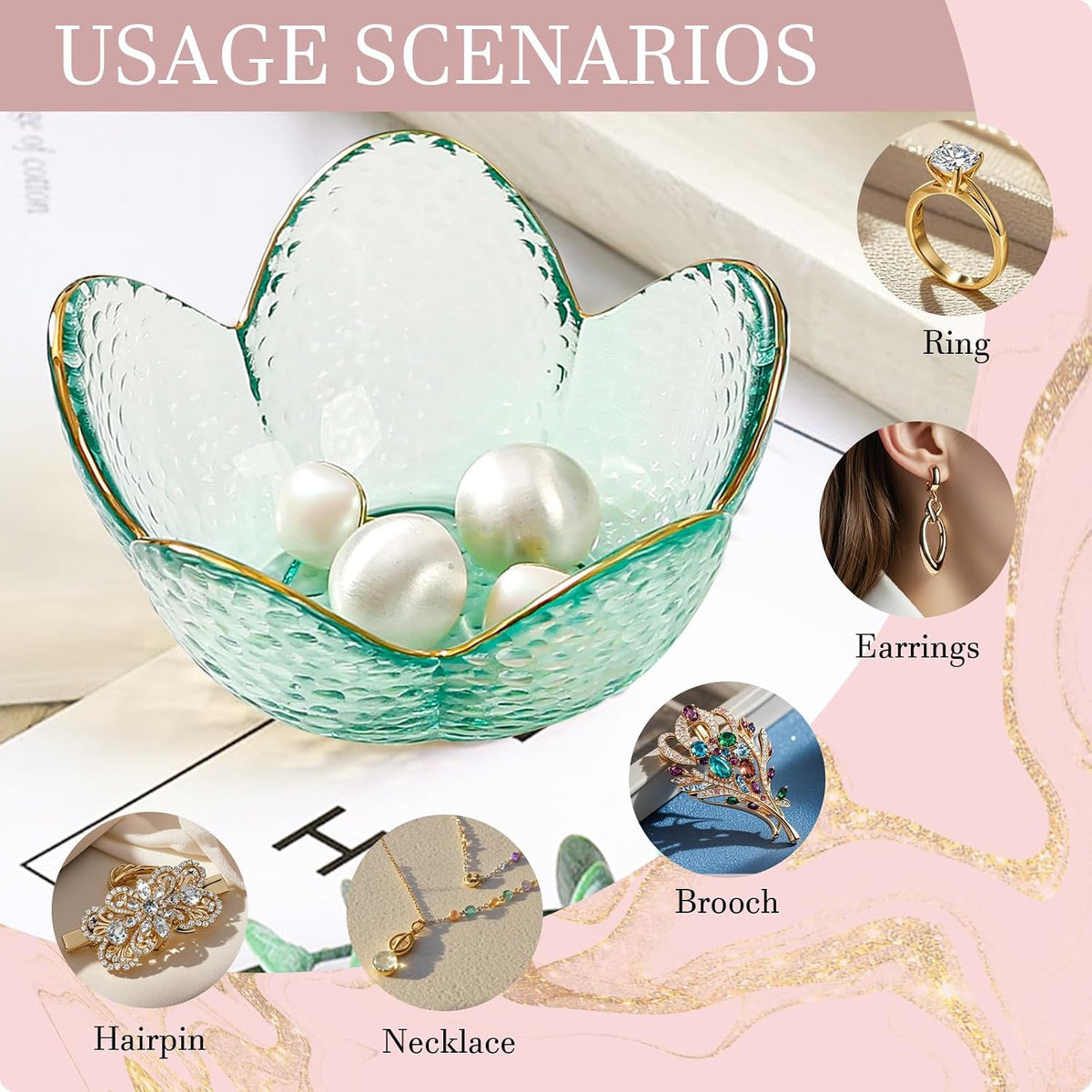Binoster Friendship Gifts For Women Jewelry Dish Glass Ring Dish Jewelry Tray Cute Vanity Organizer Room Decor Jewellery Tray Trinket Dish Cute Bedroom Decor Christmas House Warming Gifts for women