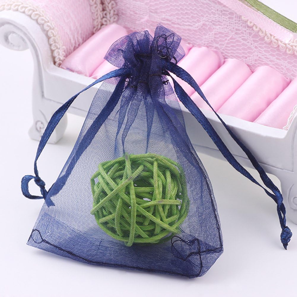 Wudygirl 100 PCS Organza Bags 4"x6" Gift Bags with Drawstring Navy Blue