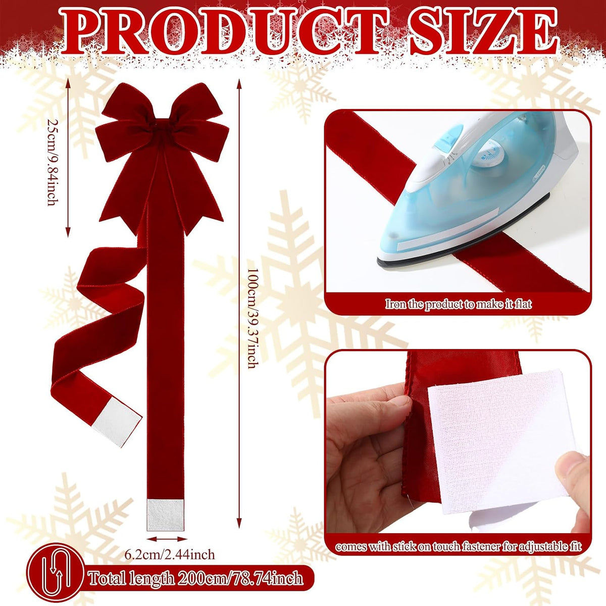 Daifunli 6 Pcs Burgundy Velvet Christmas Cabinet Bows Ribbons for Kitchen